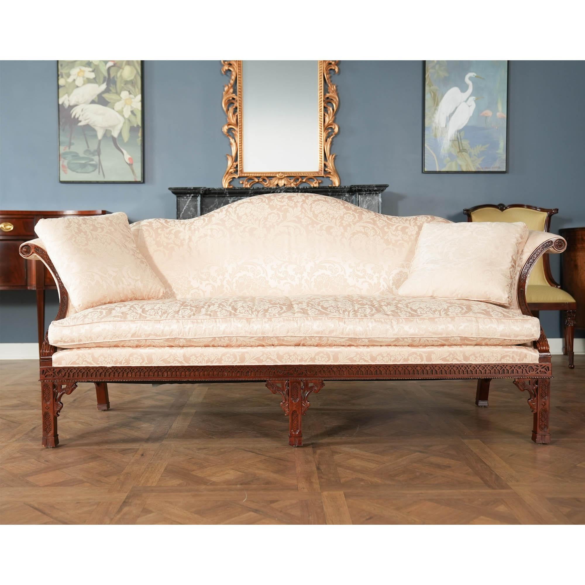 This Vintage Hickory Chair Sofa being offered from Niagara Furniture is impressive with both it’s classic camelback design as well as it’s pristine Damask fabric. Superbly crafted in the USA this Sofa has a great designer look with a solid and
