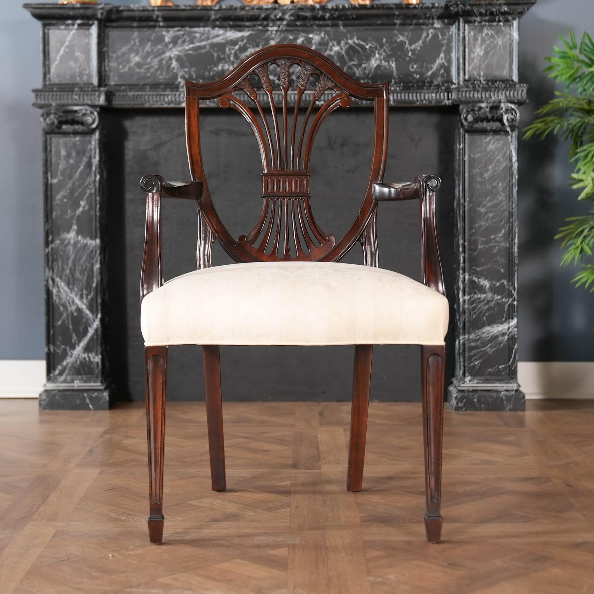 Hand-Carved NVIN0536 Vintage Stickley Set of 8 Shieldback Chairs For Sale