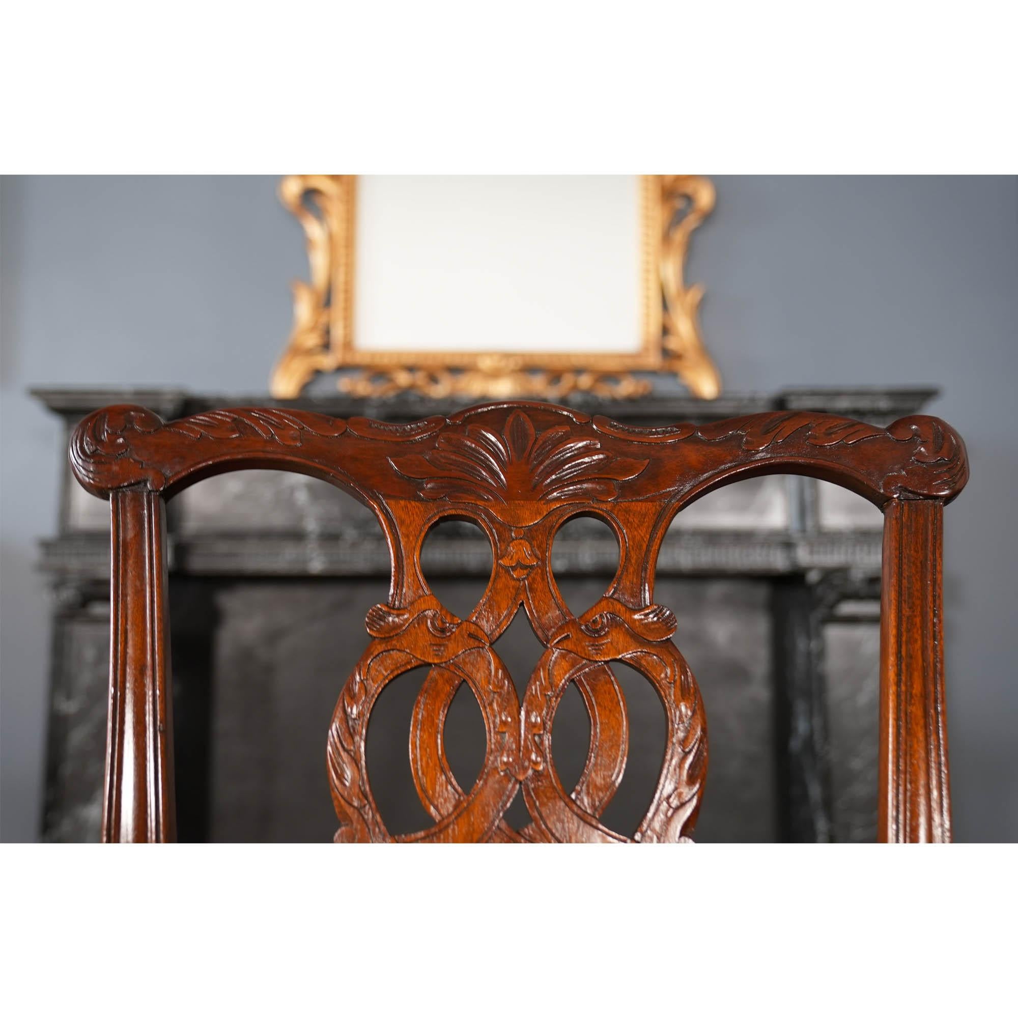 NVIN0541 Set of 10 Vintage Irish Chippendale Dining Chairs For Sale 7