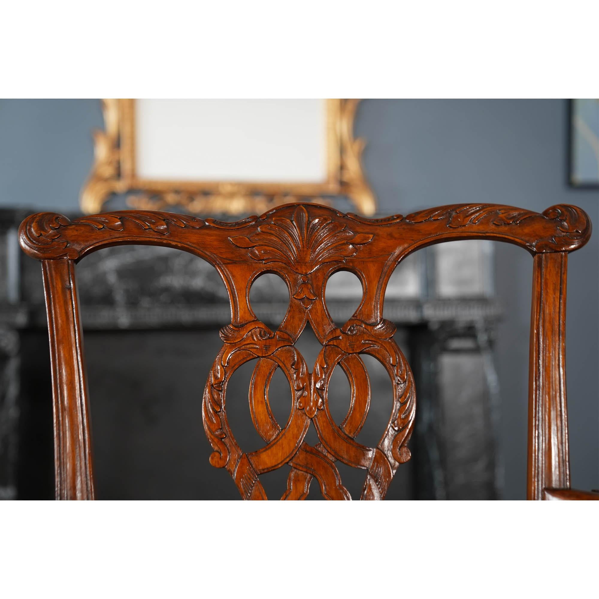 Mahogany NVIN0541 Set of 10 Vintage Irish Chippendale Dining Chairs For Sale