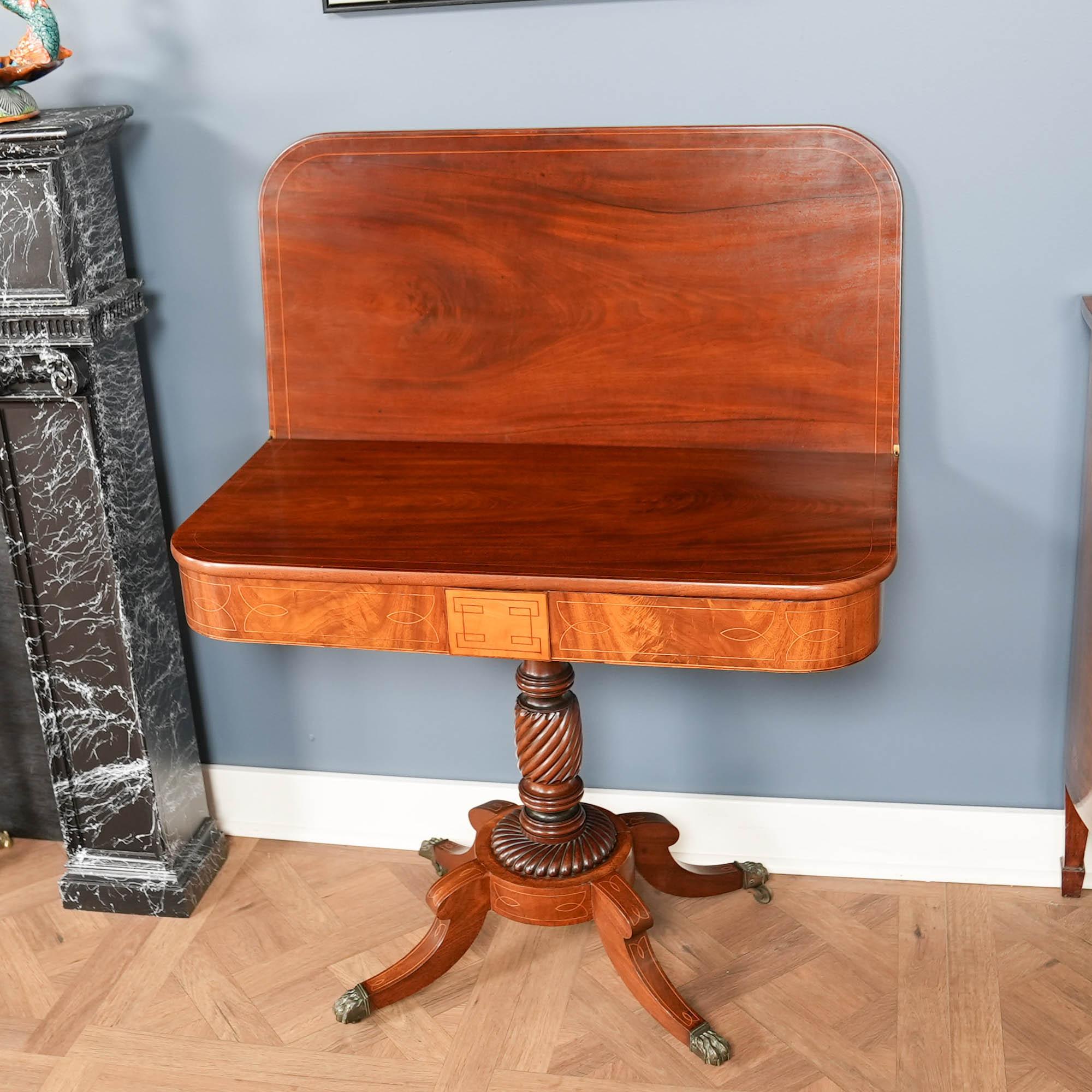 NVIN0570 Mesa de juego antigua de caoba con bandas en venta 4