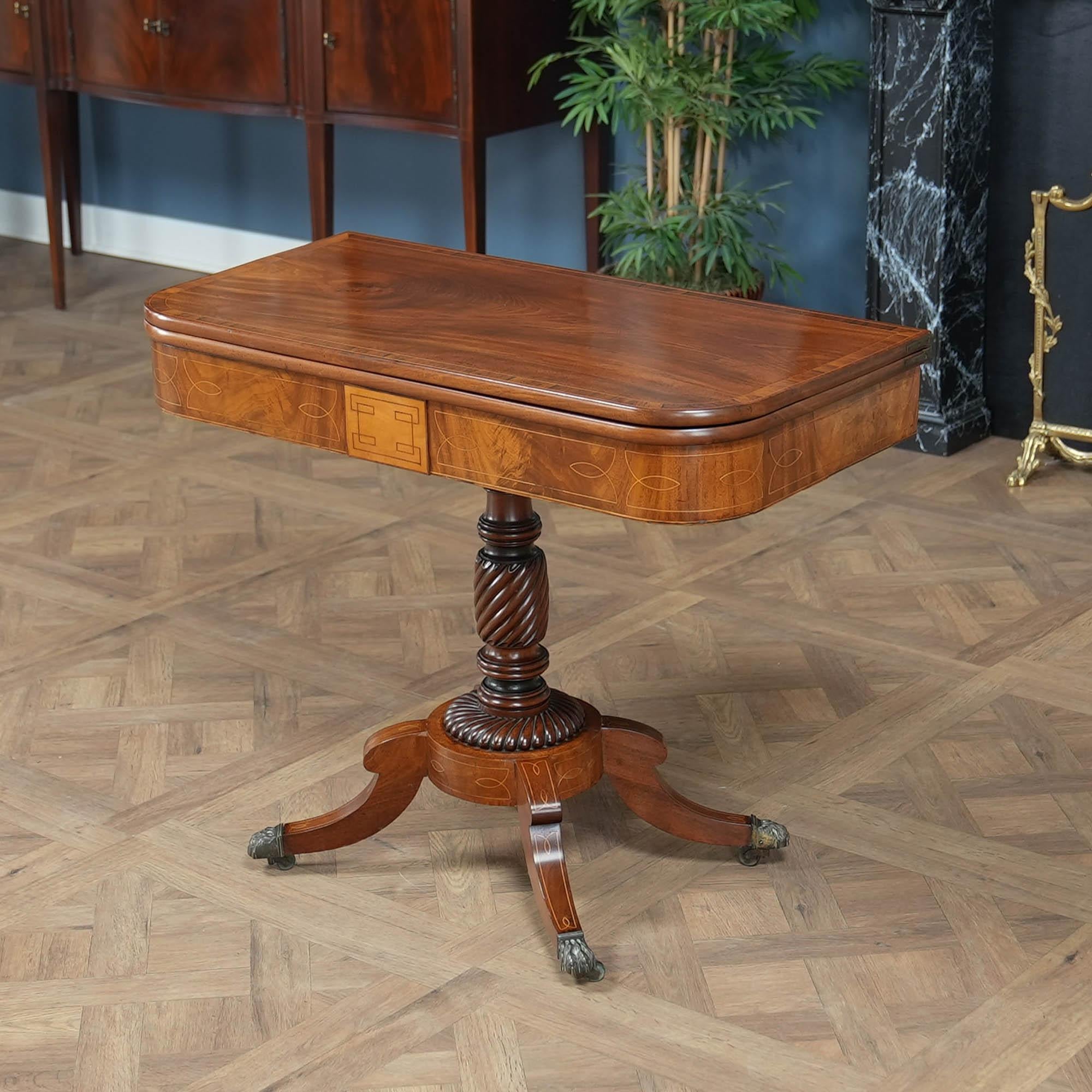NVIN0570 Mesa de juego antigua de caoba con bandas Norteamericano en venta
