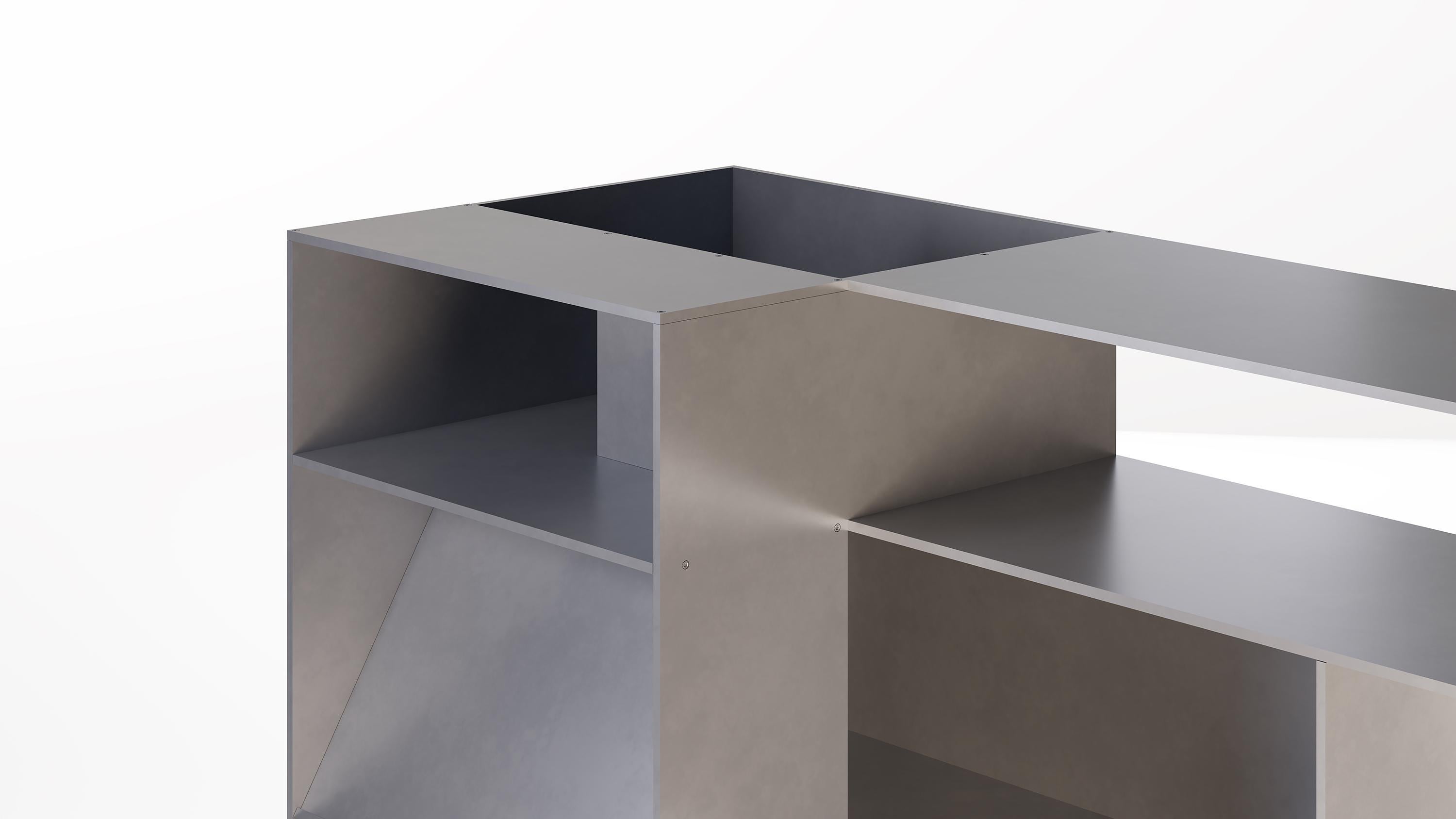NW eckregal aus gewachstem aluminiumblech von Jonathan Nesci (Aluminium) im Angebot