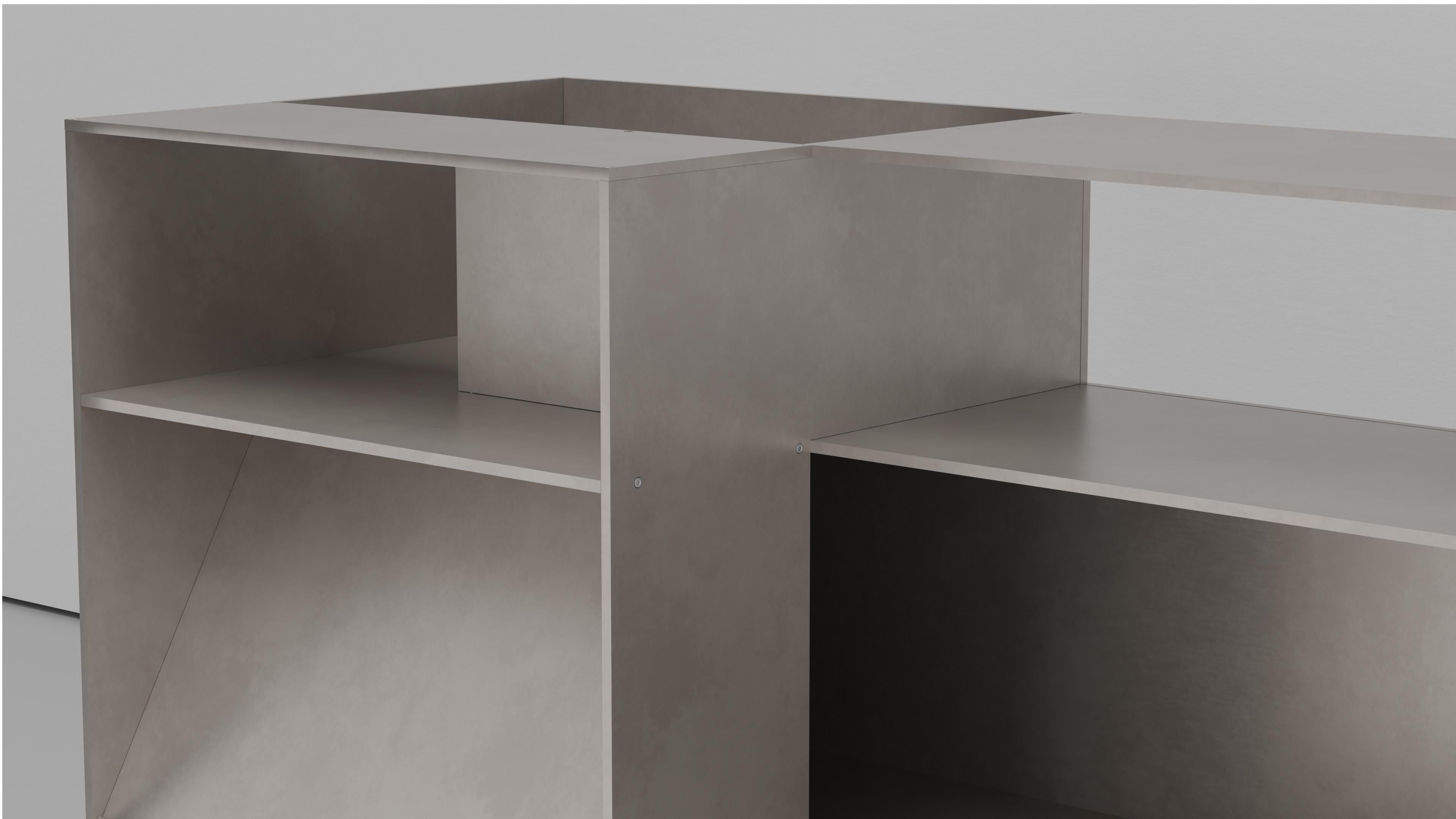Minimalist NW Corner Shelf in Waxed Aluminum Plate by Jonathan Nesci For Sale