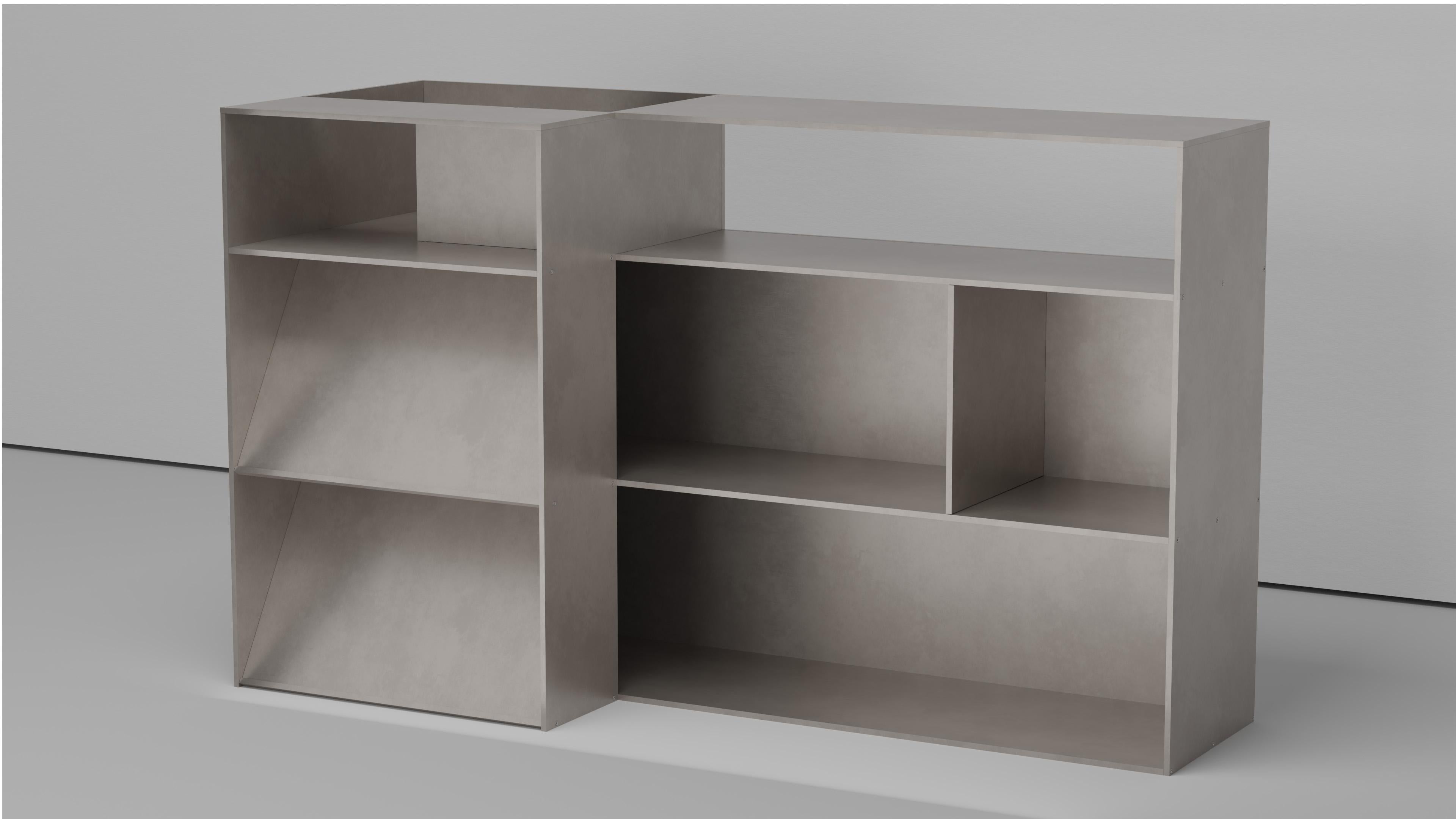 NW eckregal aus gewachstem aluminiumblech von Jonathan Nesci im Zustand „Neu“ im Angebot in Columbus, IN