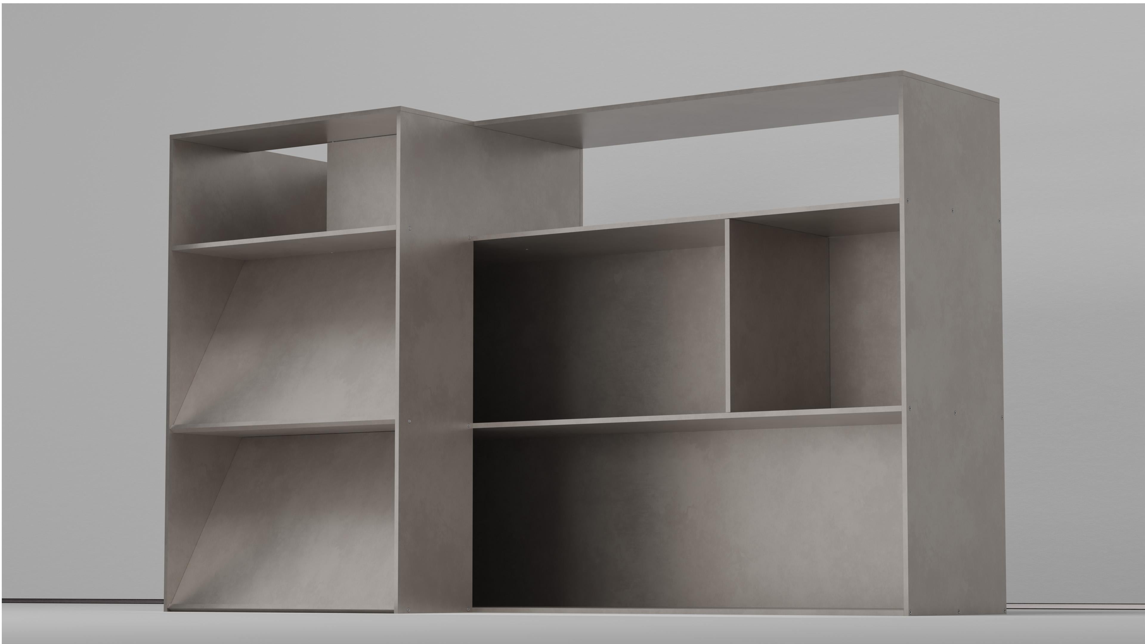 NW Corner Shelf in Waxed Aluminum Plate by Jonathan Nesci For Sale 1