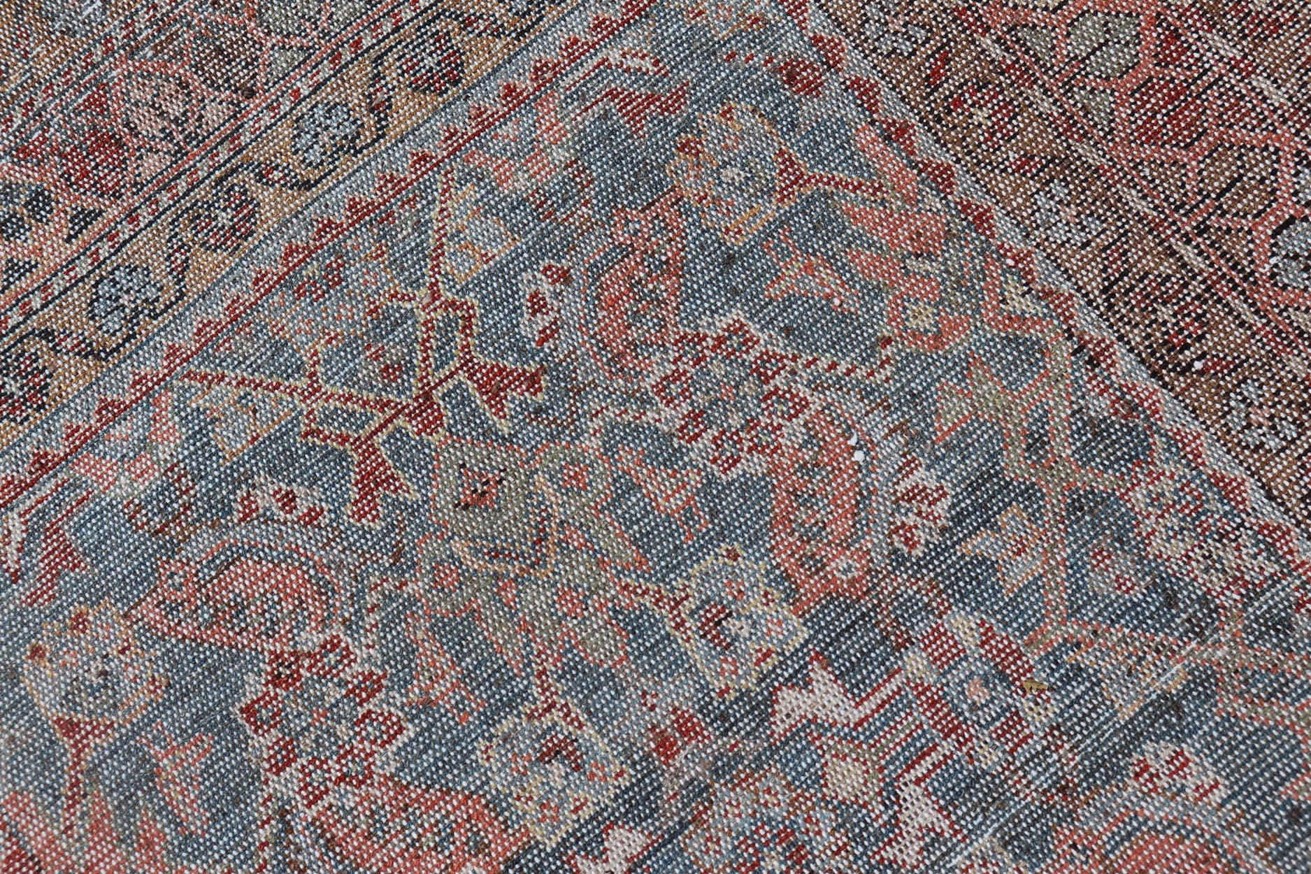 N.W. Persian Antique Runner with Geometric Florals Set on a Blue Field For Sale 6