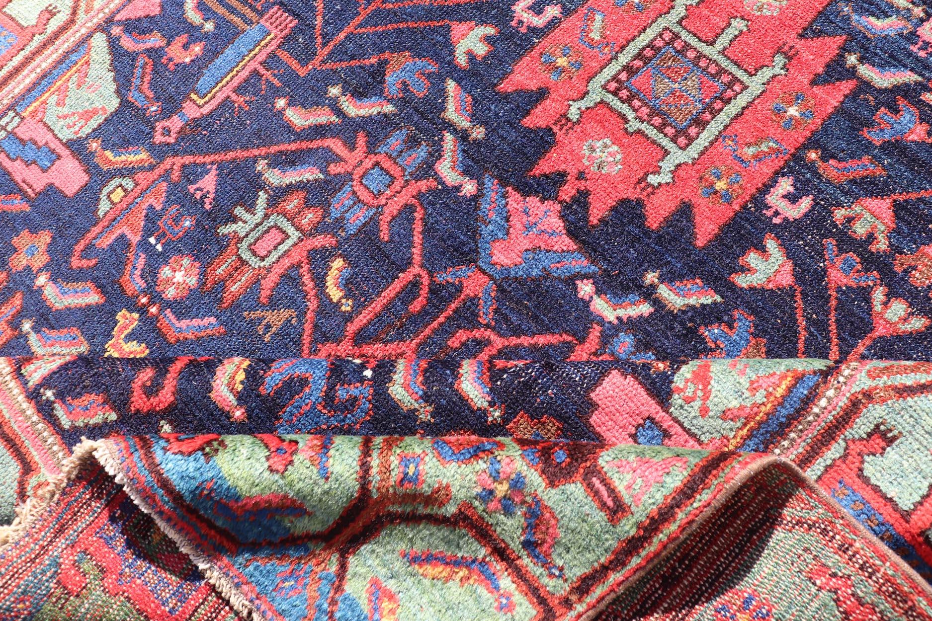 N.W. Persian Rug with Geometric Florals in Red, Ivory, Cream, Blue and Green For Sale 4