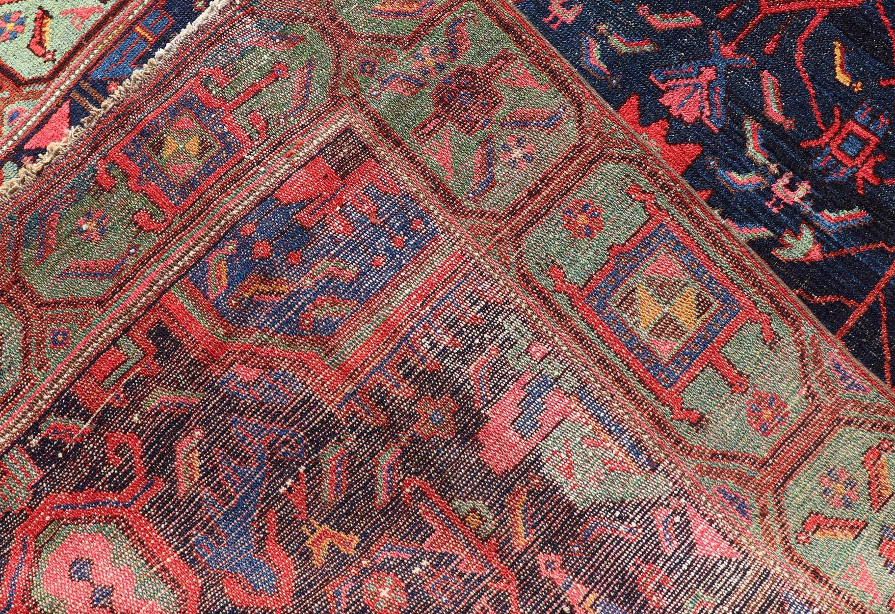 N.W. Persian Rug with Geometric Florals in Red, Ivory, Cream, Blue and Green For Sale 6