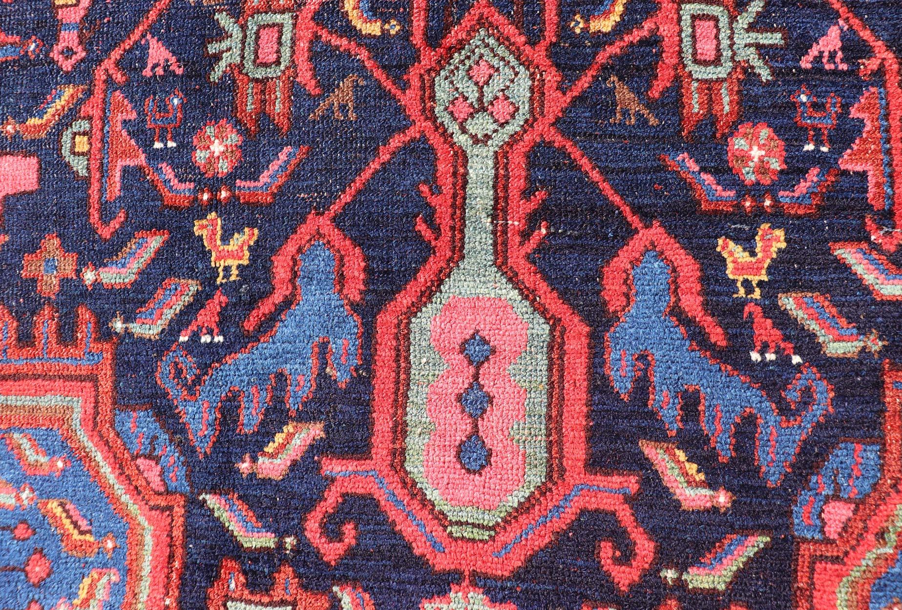N.W. Persian Rug with Geometric Florals in Red, Ivory, Cream, Blue and Green In Good Condition For Sale In Atlanta, GA