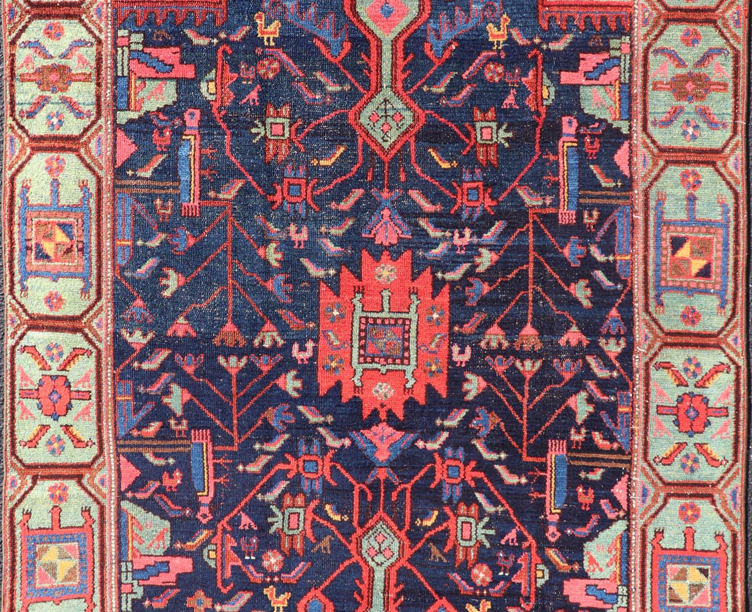 Wool N.W. Persian Rug with Geometric Florals in Red, Ivory, Cream, Blue and Green For Sale