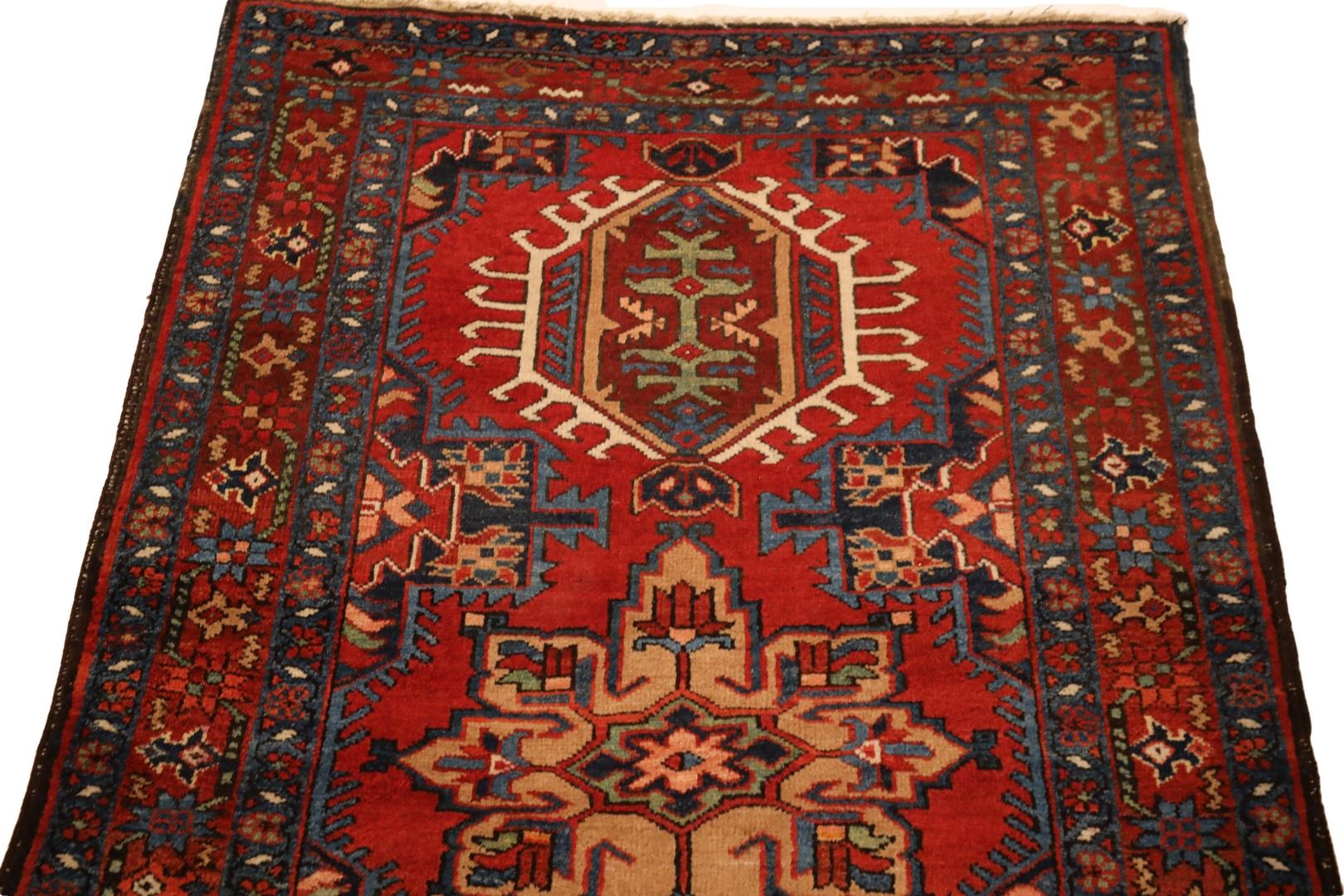 Hand-Knotted N.W. Persian Semi-Antique rug, Red Beige Sea-Green - 3'2