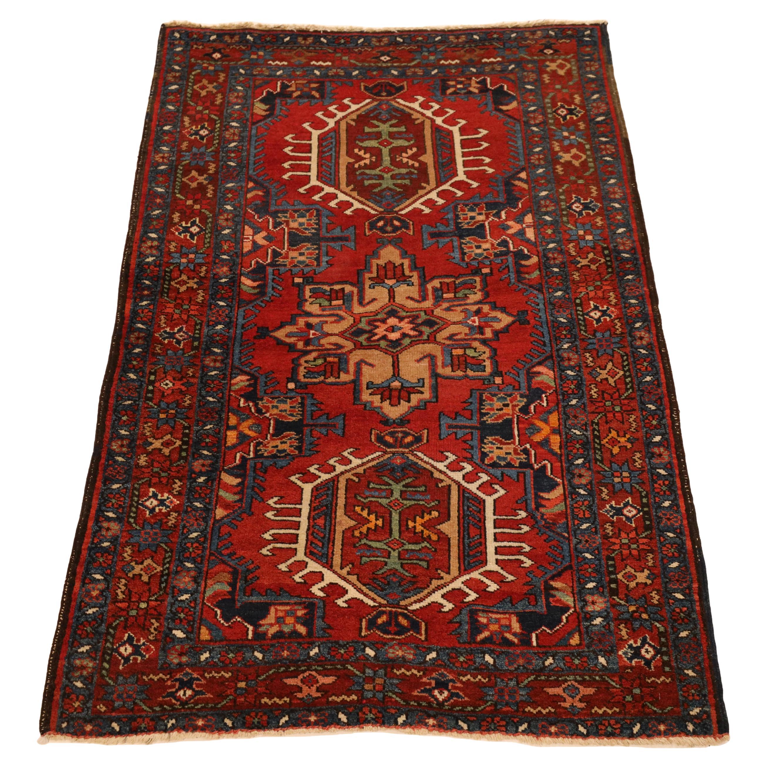 N.W. Persischer halb antiker Teppich, rot-beige, Meeresgrün, 3'2" x 4'7" im Angebot