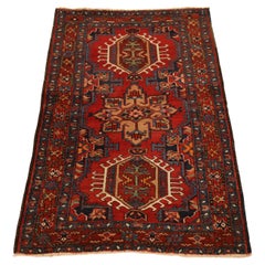 N.W. Persischer halb antiker Teppich, rot-beige, Meeresgrün, 3'2" x 4'7"