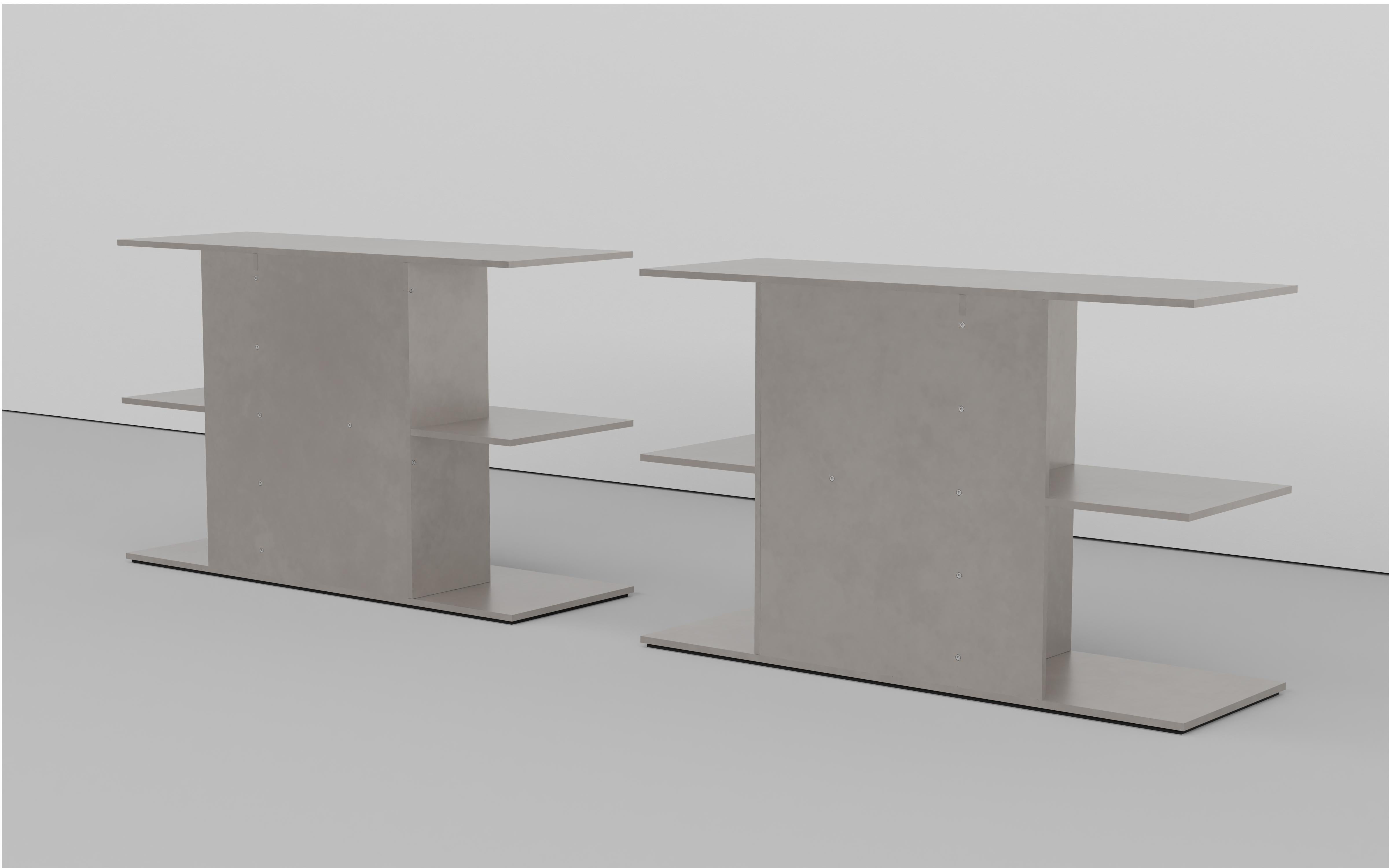 American NW Tier Tables, Pair in Bolted Waxed Aluminum Plate by Jonathan Nesci For Sale