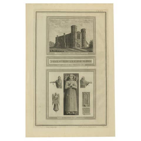Wainflete’s School and Tomb of Richard Patten – Antique Engraving, 1790