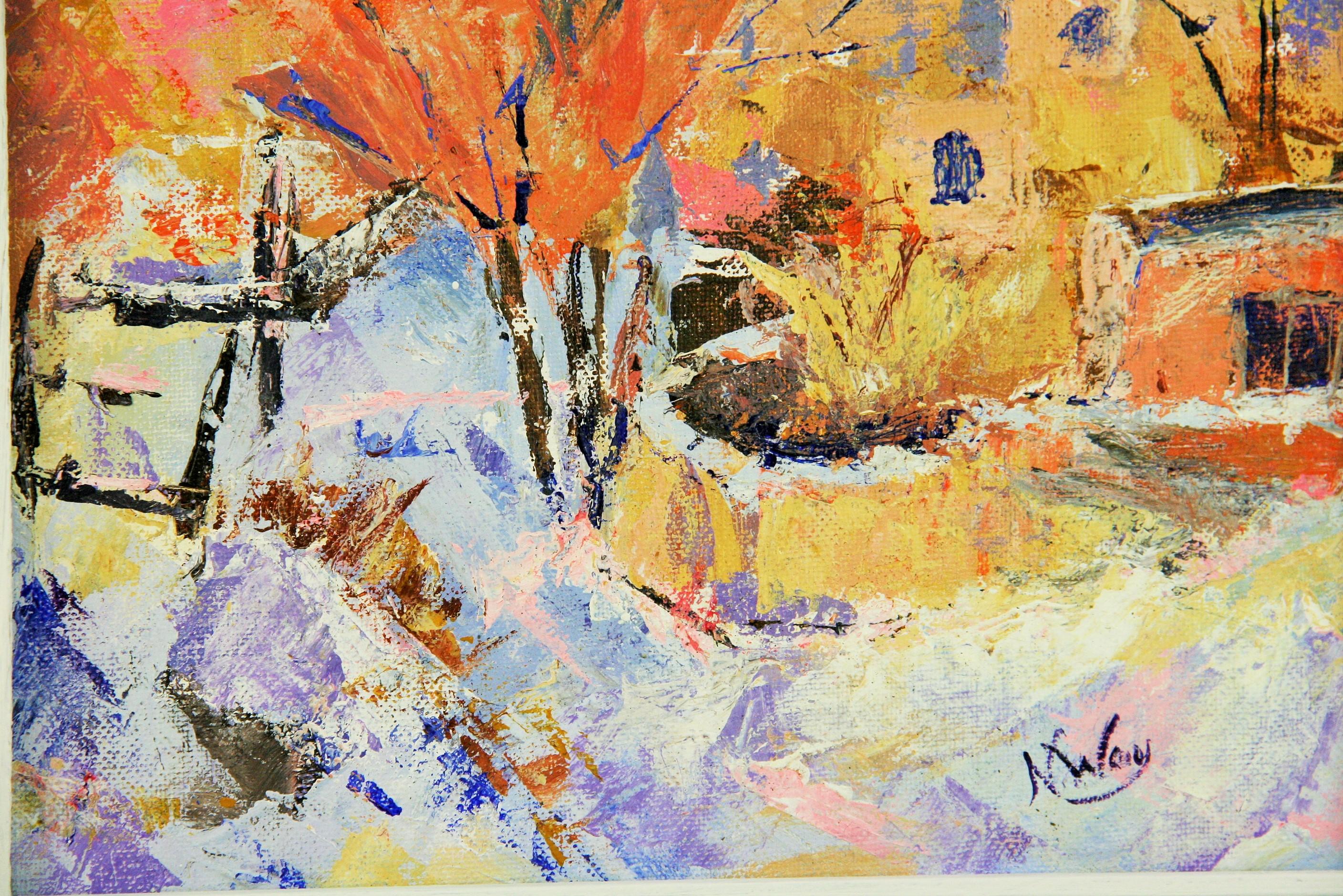 Paisaje de pueblo impresionista francés vintage - Landscape Painting Beige de N.Way