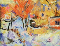 Paysage de village impressionniste français vintage