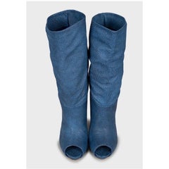 NWB Alexander McQueen Blue Leather Wedge Open Toe Boots Sz.39 1/2