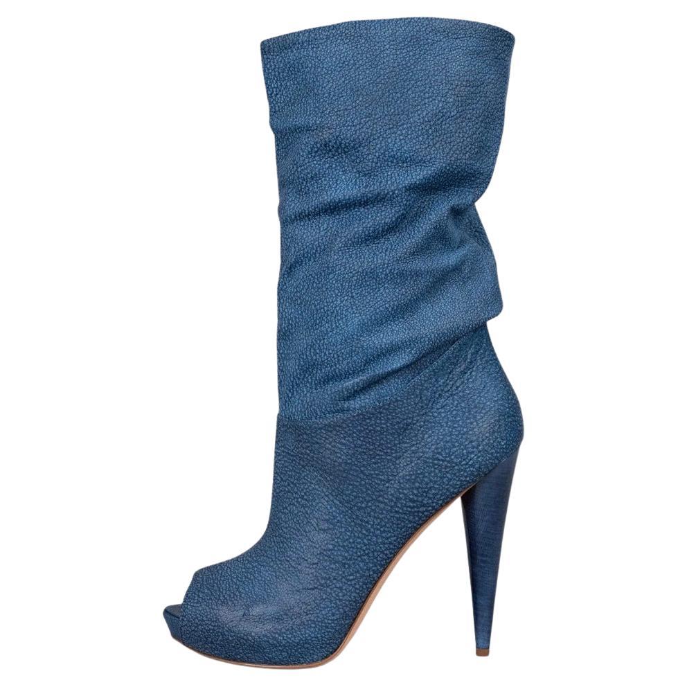 NWB Alexander McQueen Blue Leather Wedge Open Toe Boots Sz.39.5