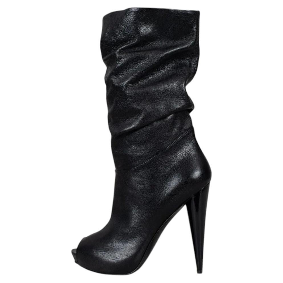 NWOB Alexander McQueen Black Leather Open-Toe Boots Sz.37 Pre-owned For Sale