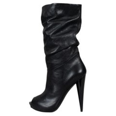 NWOB Alexander McQueen Black Leather Open-Toe Boots Sz.37 Pre-owned