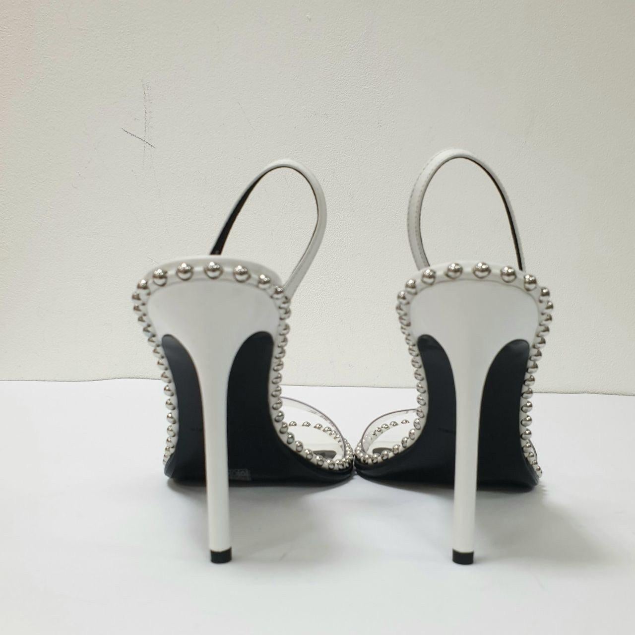 Gray NWOB Alexander Wang White Leather and PVC Nova Slingback Sandals  Sz.38.5 For Sale