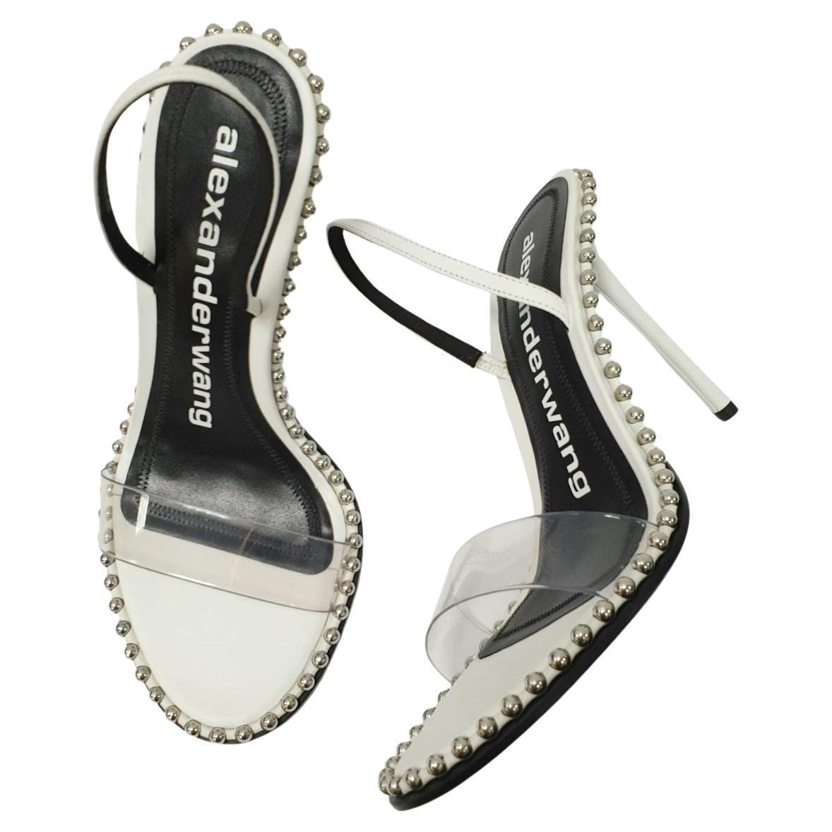 NWOB Alexander Wang White Leather and PVC Nova Slingback Sandals  Sz.38.5 For Sale