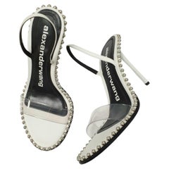 NWOB Alexander Wang White Leather and PVC Nova Slingback Sandals  Sz.38.5