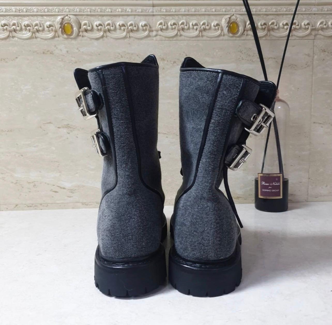Women's NWOB Balmain Gray Textile Combat Boots