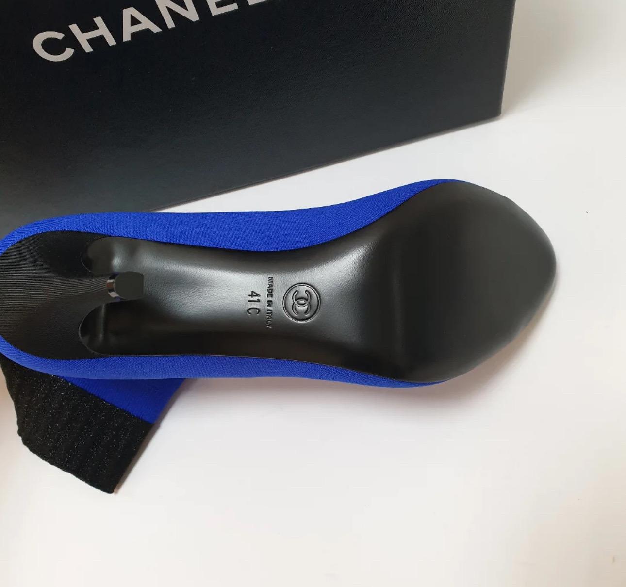 NWOB CHANEL 2019 Cobalt Blue Sock Booties Sz.41 In New Condition For Sale In Krakow, PL