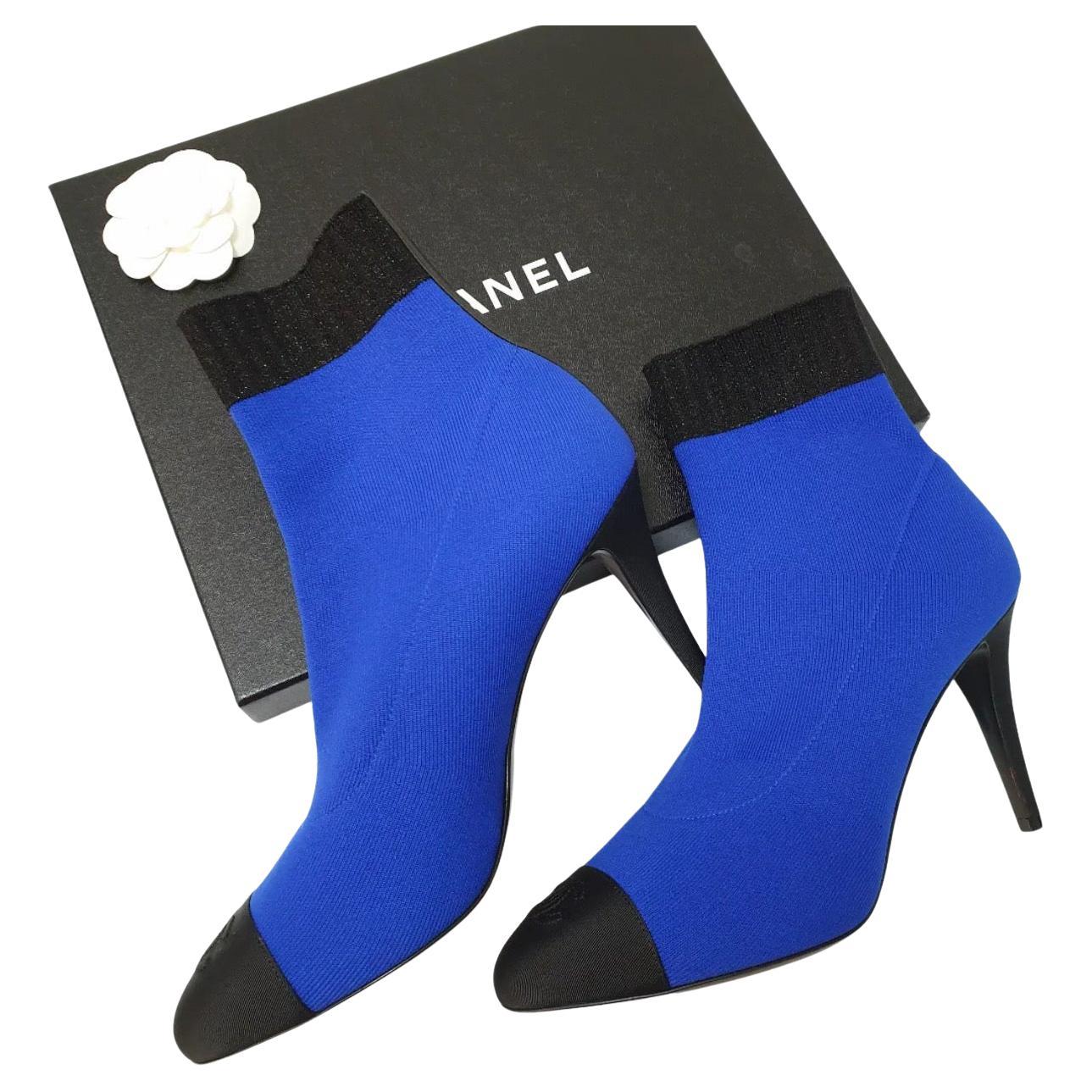 NWOB CHANEL 2019 Cobalt Blue Sock Booties Sz.41 For Sale