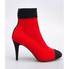 NWOB Chanel 2019 Red & Black Knit Sock Booties, Size 41