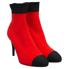 NWOB Chanel 2019 Red & Black Knit Sock Booties, Size 41