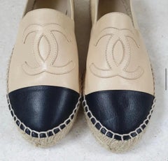 NWOB Chanel Beige Black CC Logo Espadrilles