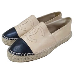 NWOB Chanel Beige Black CC Logo Espadrilles