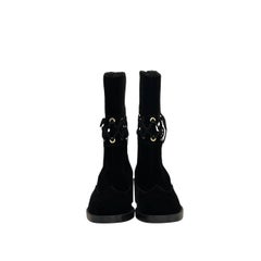 NWOB Chanel Black Velvet Lace Mid Calf Boots Sz 40.5