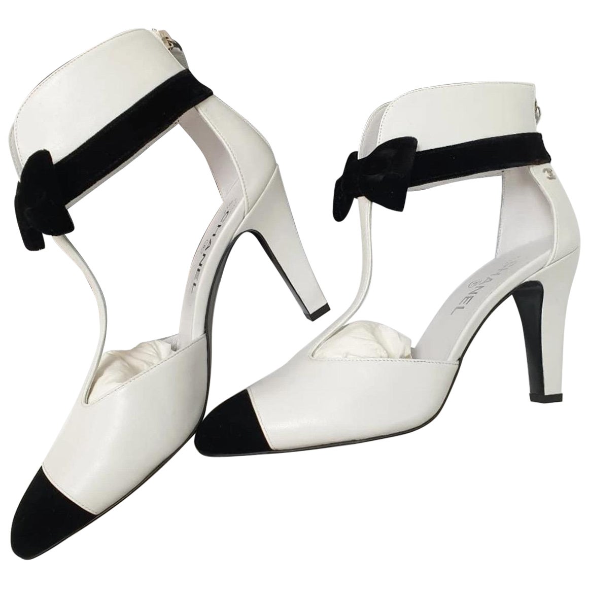 NWOB Chanel Schwarz Weiß Hochhackige Sandalen Sz.41