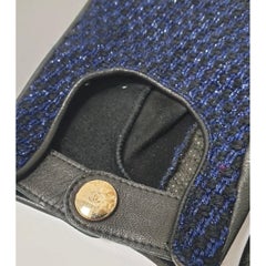 NWOB Chanel Blue Tweed Leather Mittens, Size 7.5