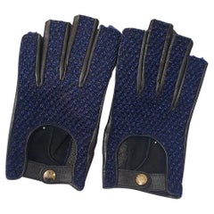 NWOB Guanti in pelle Chanel in tweed blu, misura 7,5