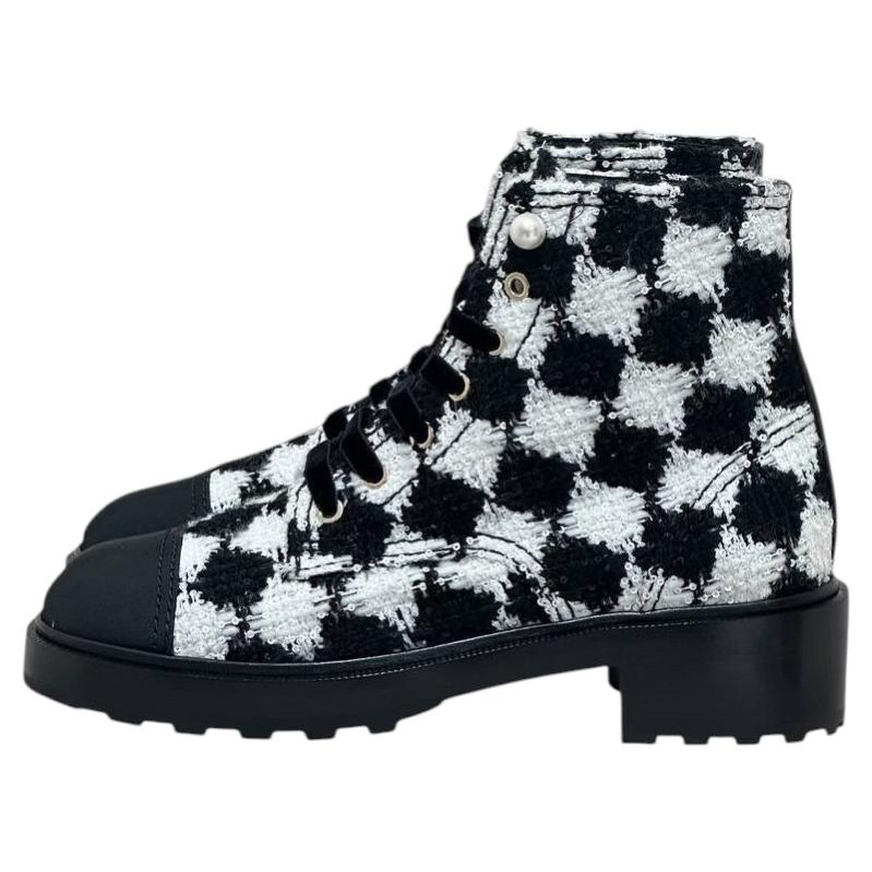 NWOB Chanel Grosgrain Tweed Combat Boots - Sz 41