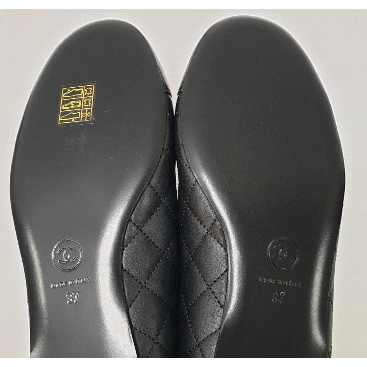 NWOB Chanel Leder Ballett Flats Sz.37 (Schwarz) im Angebot