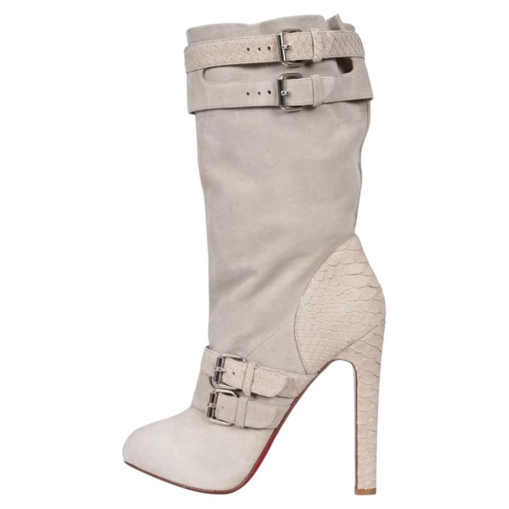 NWOB Christian Louboutin Gray Suede Python Boots Sz 40