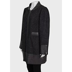 NWOT Chanel Women's Black Wool Straight Coat with Silver Hardware, Size XL