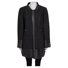 NWOT Chanel Women's Black Wool Straight Coat with Silver Hardware, Size XL