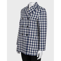 NWOT Christian Dior Blue Wool Plaid Double-Breasted Jacket Sz. 42