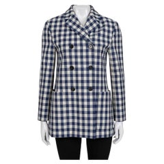 NWOT Christian Dior Blue Wool Plaid Double-Breasted Jacket Sz. 42