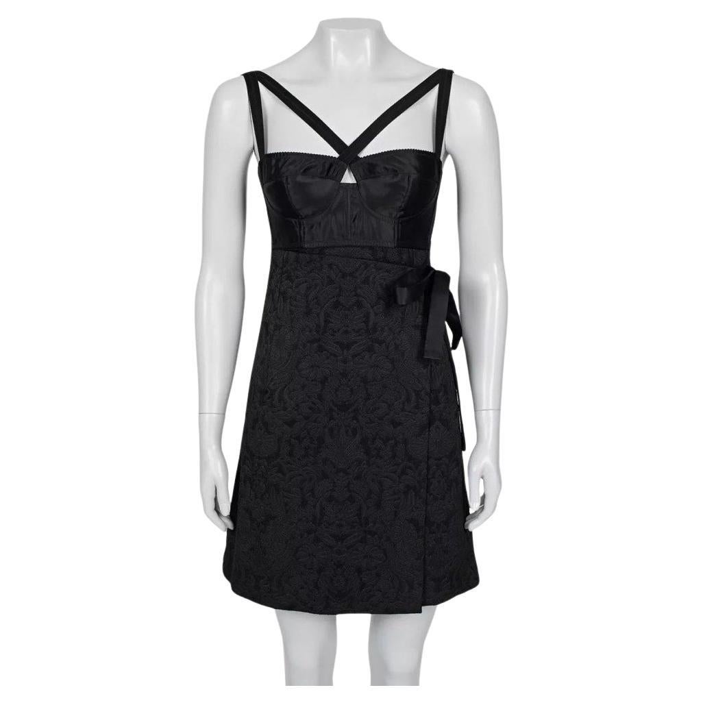 NWOT Dolce & Gabbana Robe Corset en Jacquard Noir - Taille S (IT40) en vente