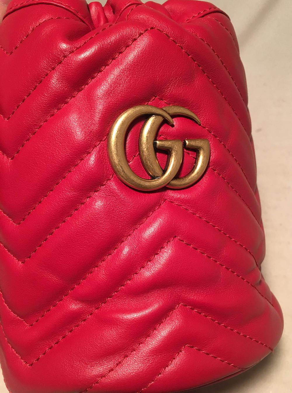 NWOT Gucci Marmont Mini Quilted Red Leather Bucket Bag 1