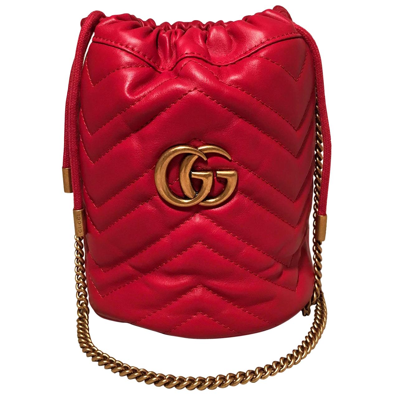 NWOT Gucci Marmont Mini Quilted Red Leather Bucket Bag